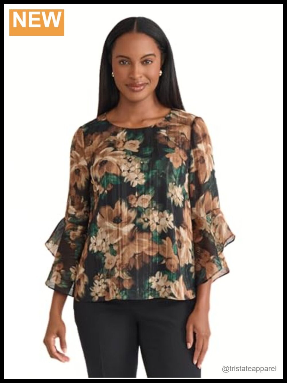 Women's 3/4 Ruffle Sleeve Printed Blouse Polyester Boat Neck